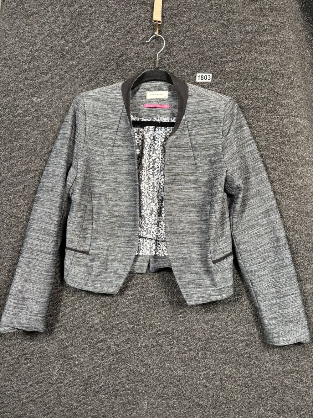 Naf Naf Paris Blazer Jacket Open Front Womens Size 38 US 6 Gray Long Sleeve